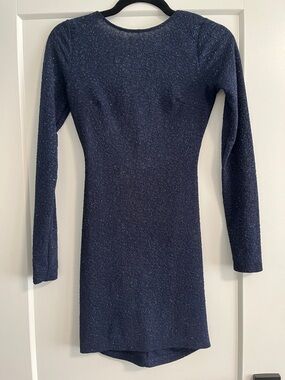 Long Sleeve Navy Sparkle Bodycon Dress